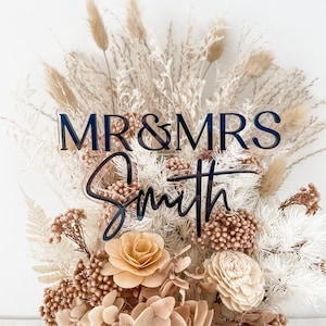 Personalised Wedding Cake Topper | Rustic | Decorations | Bride and Groom | Floating | Mr & Mrs Smith | Acrylic