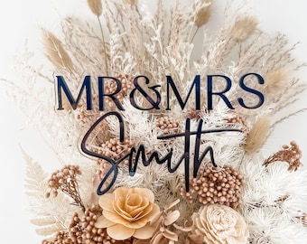 Personalised Wedding Cake Topper | Rustic | Decorations | Bride and Groom | Floating | Mr & Mrs Smith | Acrylic