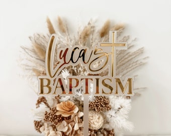 Personalised Baptism Cake Topper | Double Layer Acrylic | Custom Name | Christening | Rose Gold