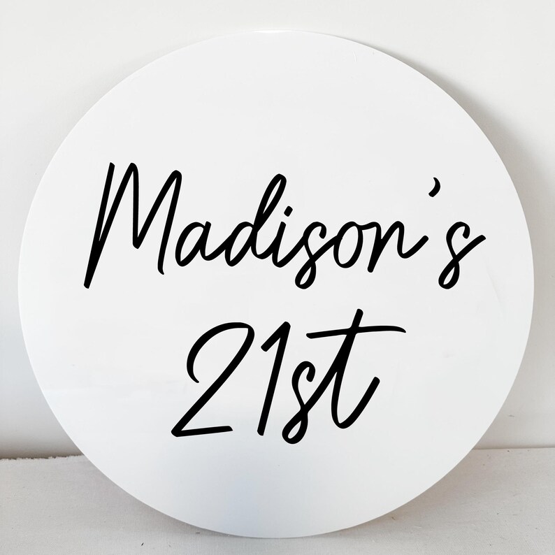 Round Acrylic Birthday Sign 21st 18th Back Drop Sign Bedroom Sign