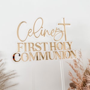 Personalised Communion Cake Topper | Double Layer Acrylic | Custom Name | Religious | Rose Gold