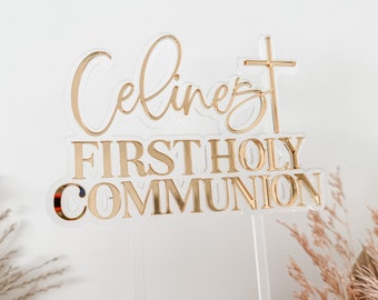 Personalised Communion Cake Topper | Double Layer Acrylic | Custom Name | Religious | Rose Gold