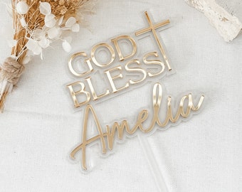 Personalised Baptism God Bless Cake Topper | Double Layer Acrylic | Custom Name | Christening