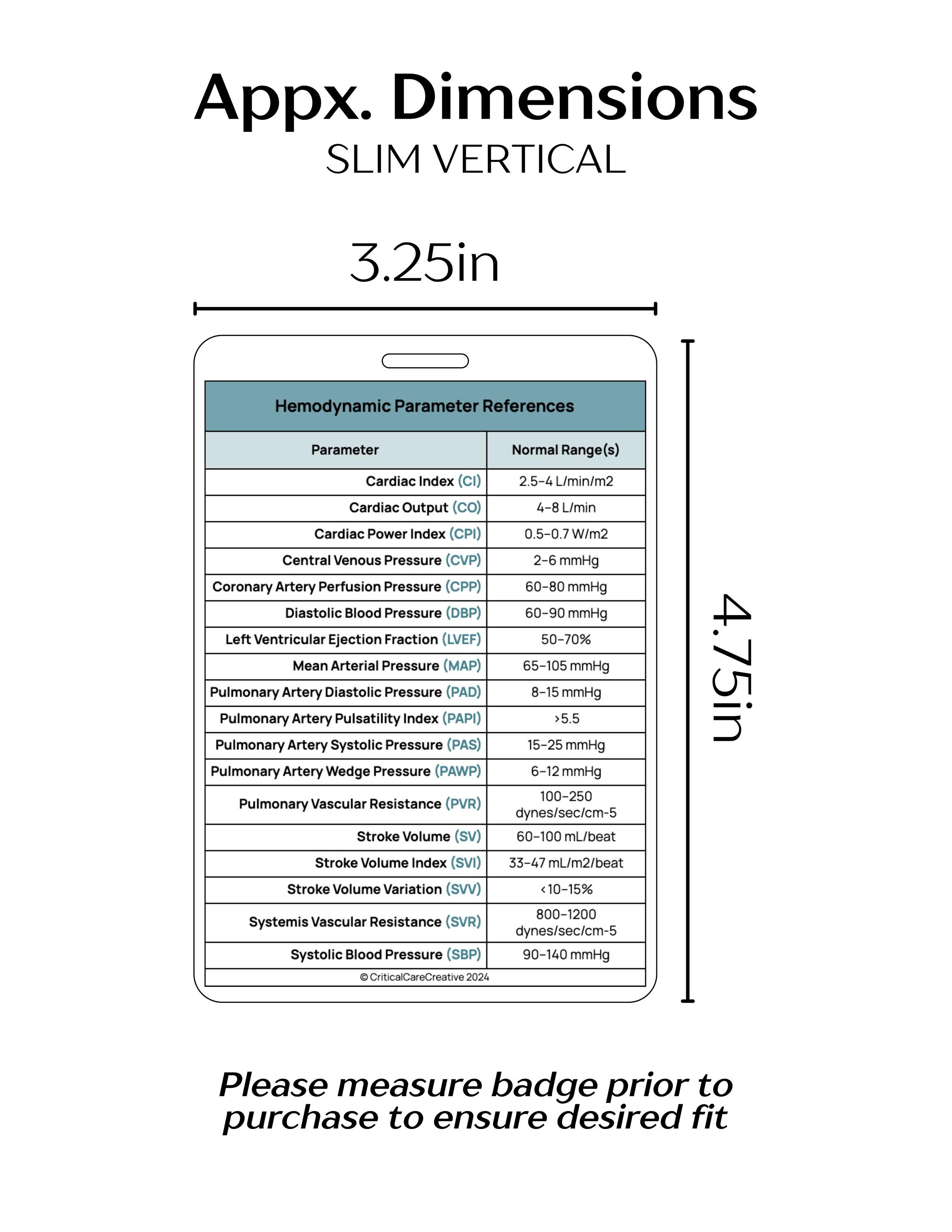 Hemodynamic Parameters Reference Badge Buddy | Critical Care ICU ...