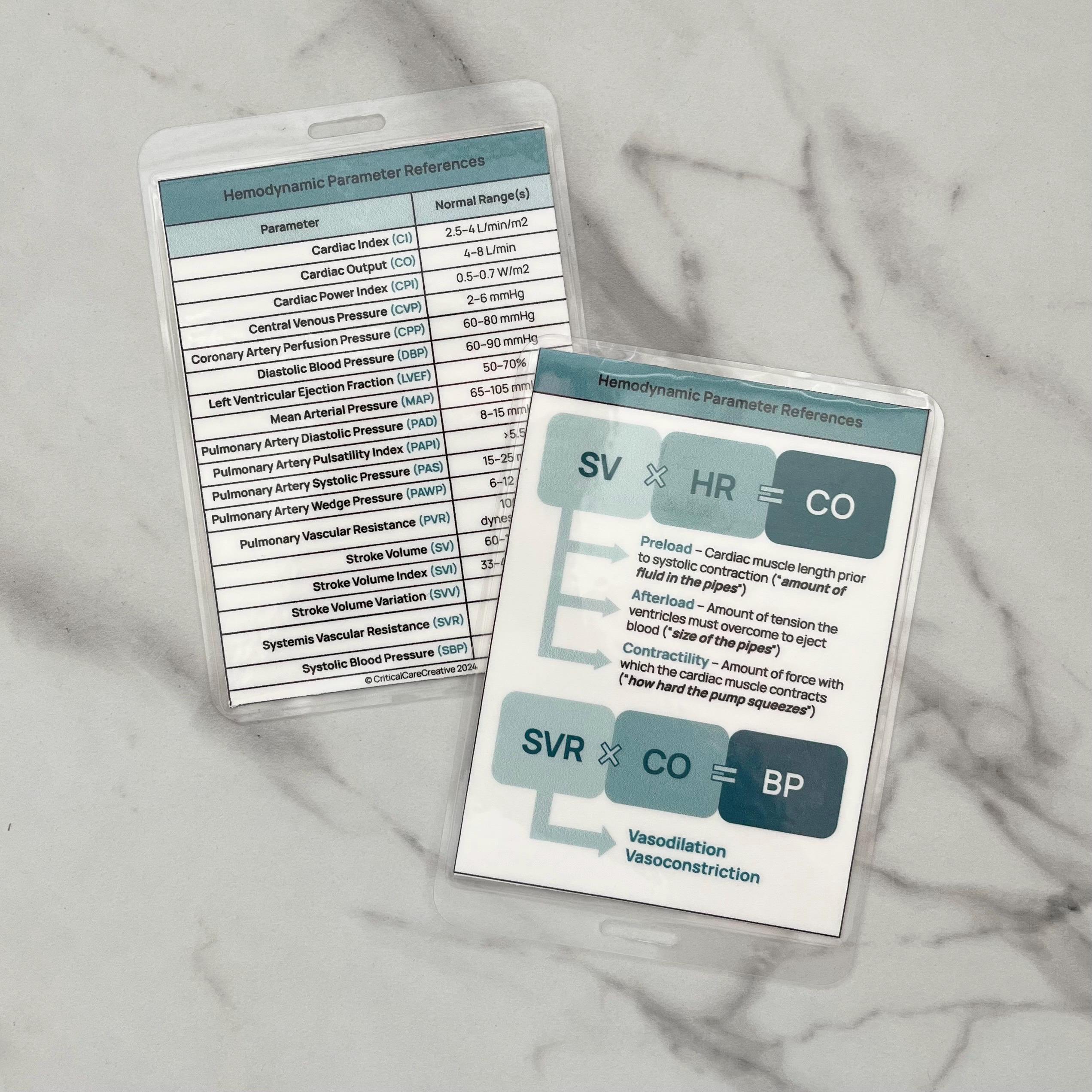 Hemodynamic Parameters Reference Badge Buddy | ICU Nursing Resource - Etsy