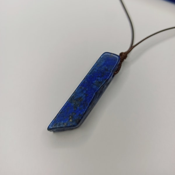 Handmade Lapis Lazuli Stone Piece Pendant Necklace 30-50mm, Faux Leather Necklace, Smooth Rock, Men's Women's Unisex Amulet Necklace