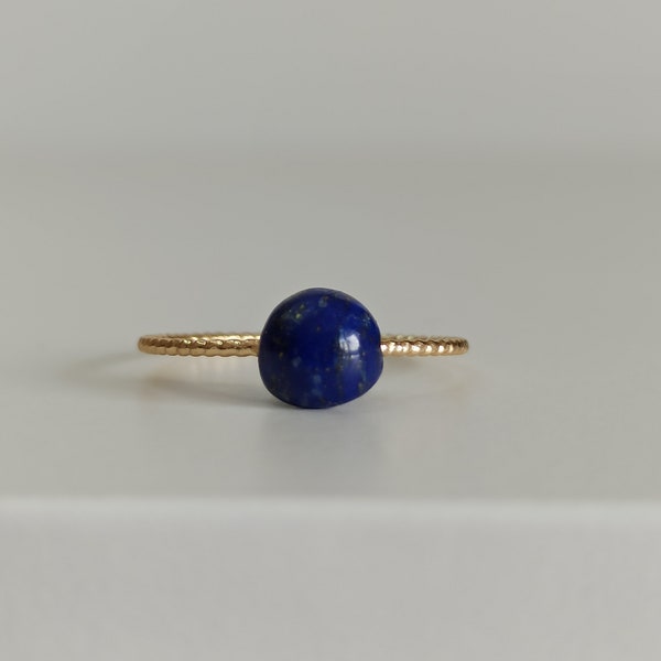 Bague Femme Ajustable En Lapis Lazuli Ovale - Monture Acier Doré - Neuf Avec étiquettes - Modèle V10