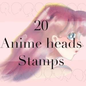20 anime heads stamp brushes | procreate only |Male and female anime | front view | side view | half view | 3/4 view | angle | digital art