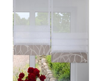 Moderne Design Gardine Muster Scheibengardine Raffrollo Klettband Vorhang Tunel Paneele Fertiggardinen Gardinenband beige Fensterdekoration