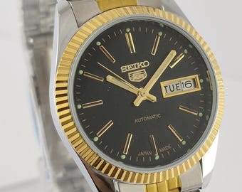 Vintage Seiko 5 Automatic: Black Dial Working Men Wristwatch Recently Service Cal.6309