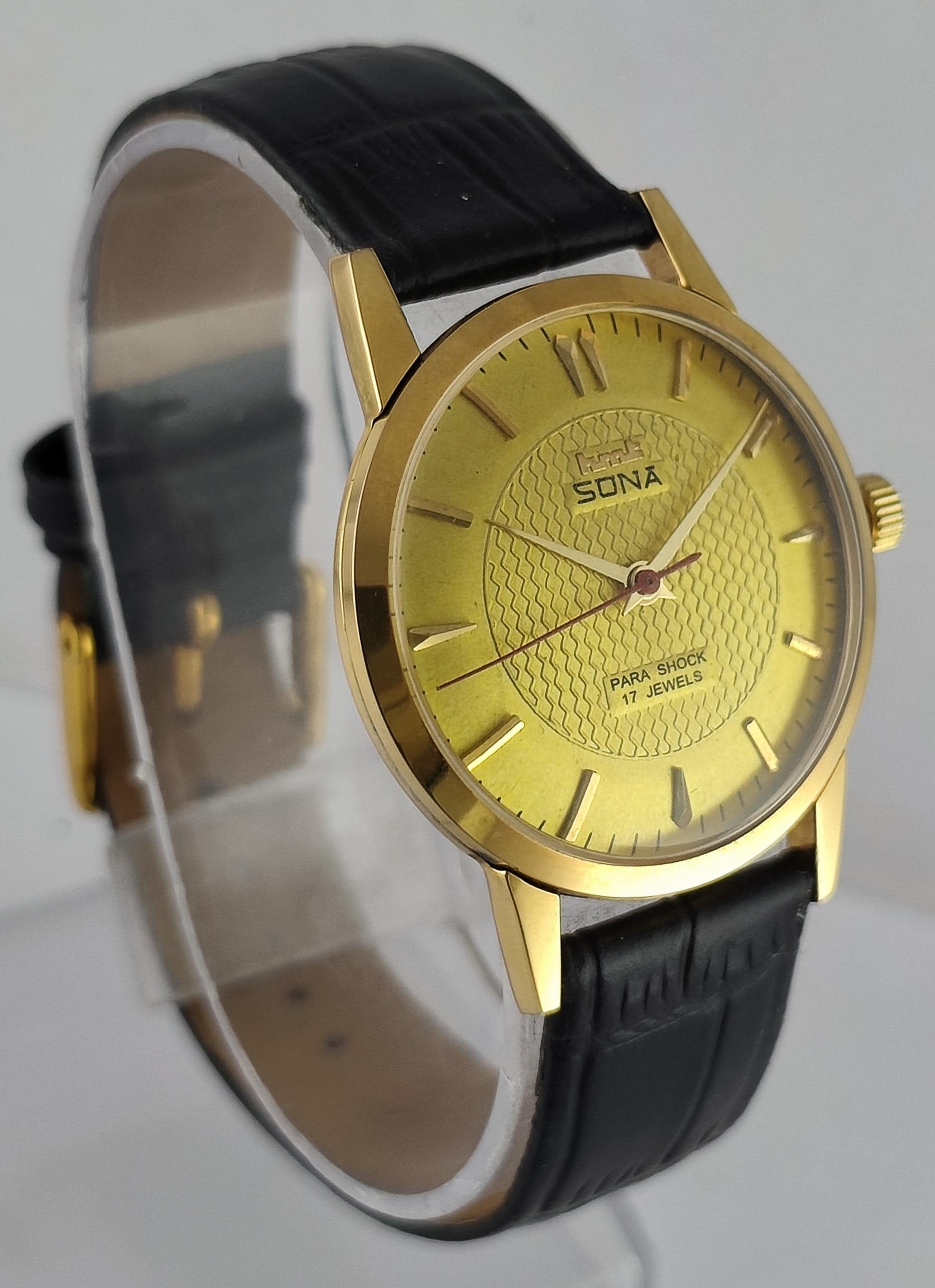 Vintage HMT SONA Hand Winding GP Case Gold Dial Men's Wrist Watch