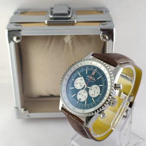 Vintage Breitling Chronograph Swiss Stainless Steel Green Dial Analog Men&#39;s Wristwatch Keep Good Time