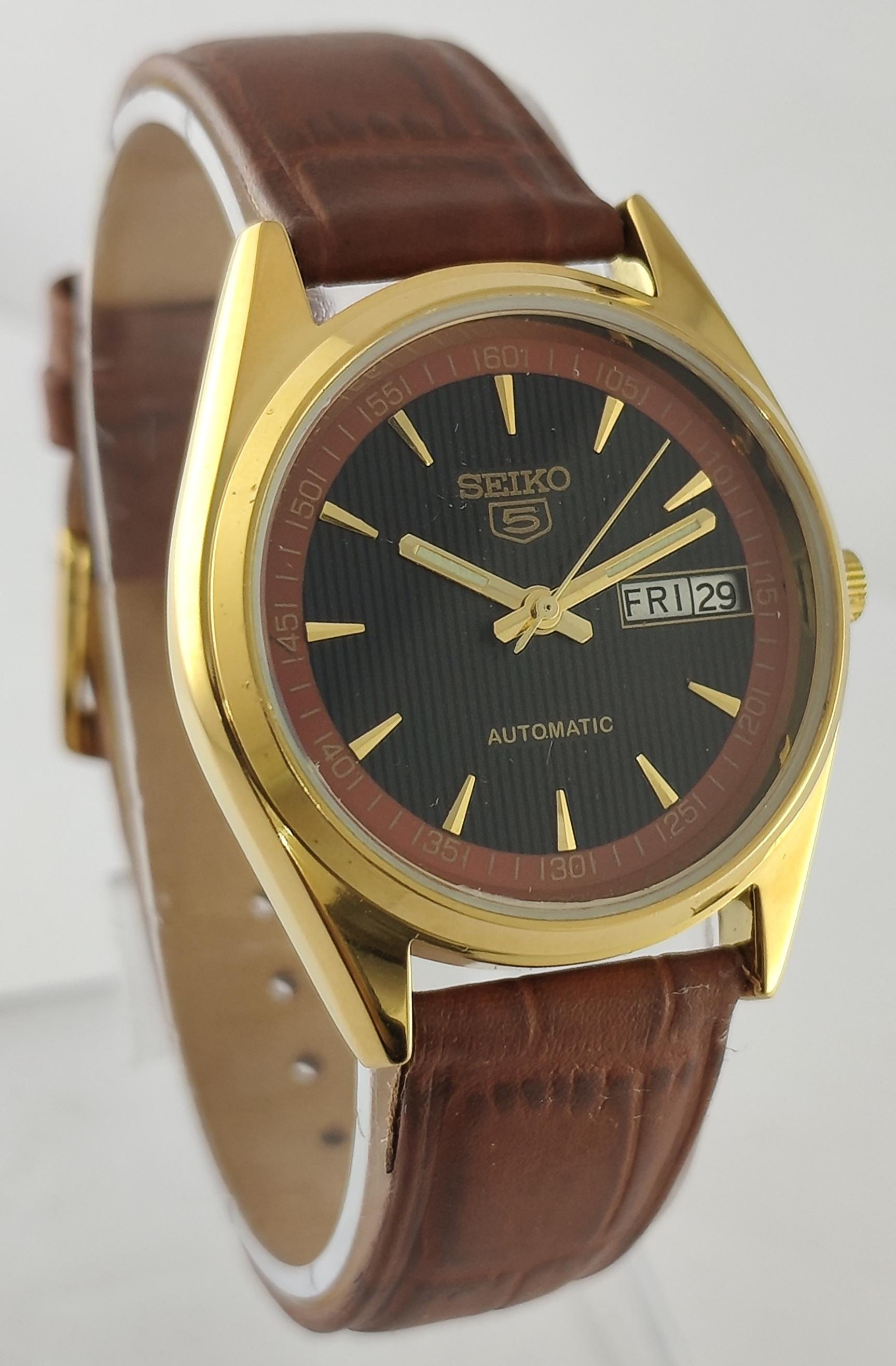 Bracelet En Cuir Vintage Seiko Marron - Largeur 17 Mm, Boucle Plaquée Or 14 Mm - Neuf Sans étiquette
