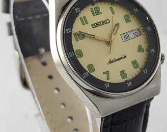 Vintage Seiko 5 Automatic Yellow Dial 17 Jewels Day/Date Cal.6309 All Working Men's Watch "Keep Good Time"