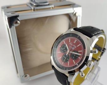 Vintage Breitling chronograaf Zwitsers roestvrij staal rode wijzerplaat analoog herenhorloge gratis verzending