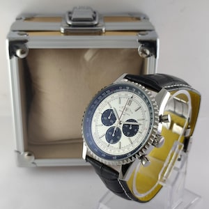 Vintage Breitling Chronograph Swiss Silver Dial Date Indicator Analog Men&#39;s Wristwatch