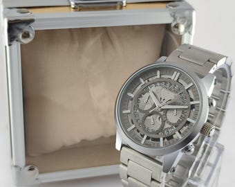 Vintage premium Montblanc chronograaf grijze wijzerplaat met datum roestvrij staal herenpolshorloge gratis verzending