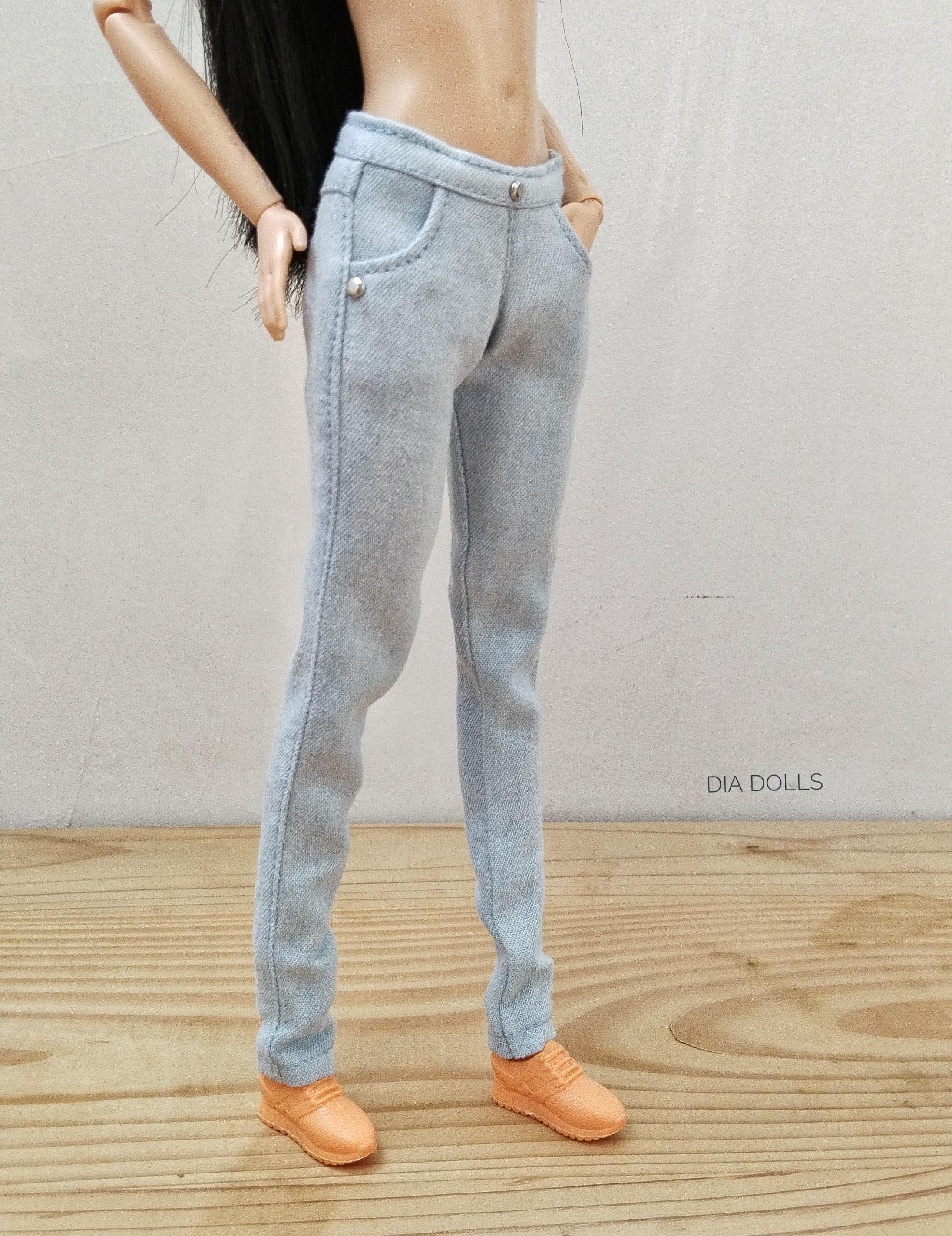 Jeans for dolls, Blythe outfit, curvy doll clothes, pants for doll 1/6 size, doll clothing, blue denim for Blythe, fashion doll