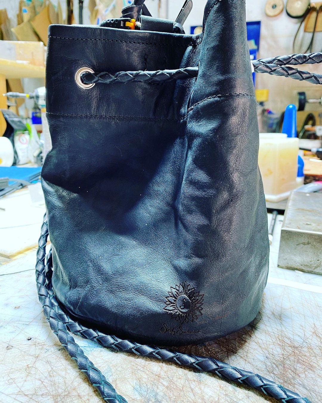 Genuine Leather Cinch Bag Etsy