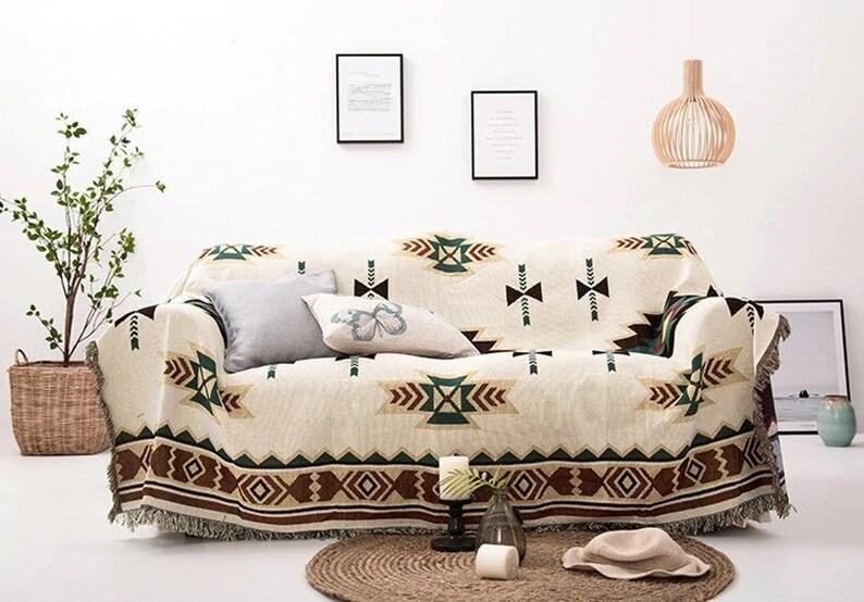 Large Aztec Throw Blanket Boho Throw Woven Tapestry Fringed Etsy UK