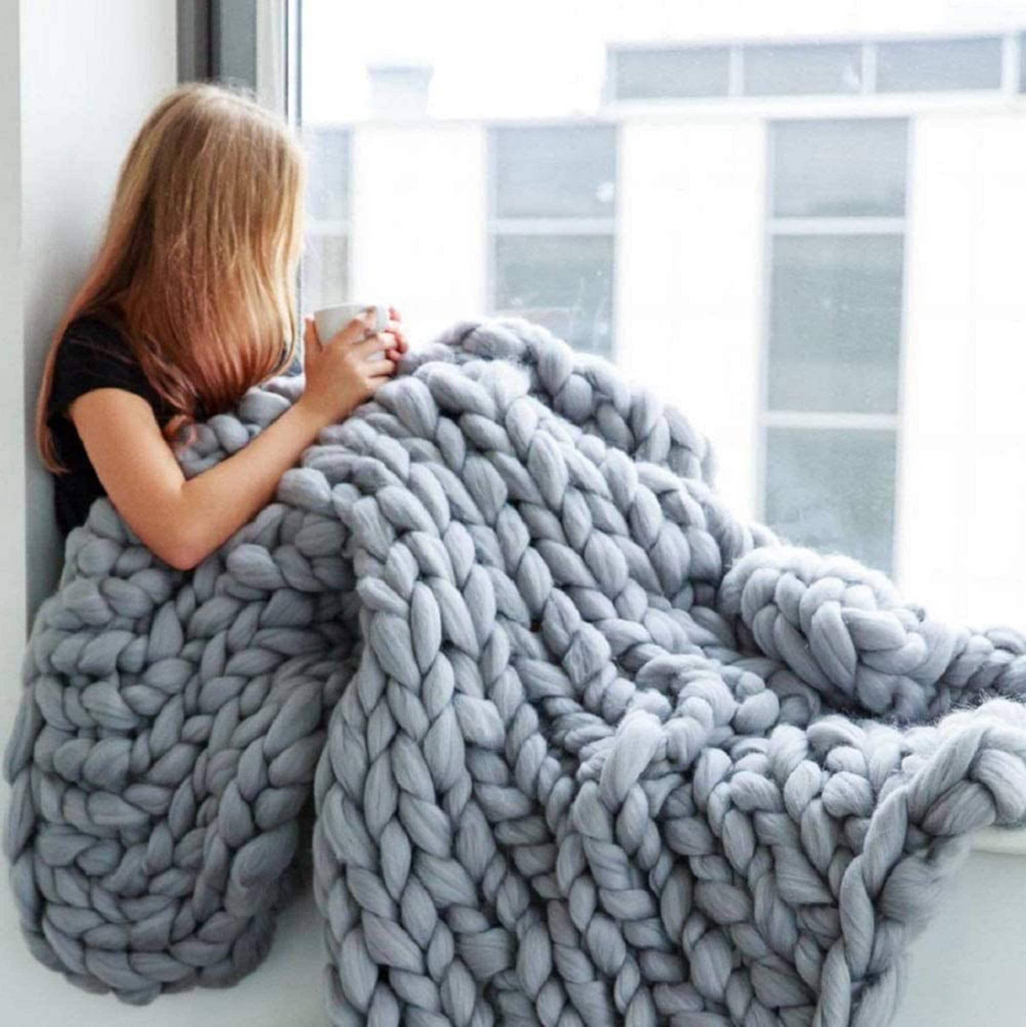 Bulky Wool Knit Blanket Chunky Blanket Home Decor Handmade - Etsy UK