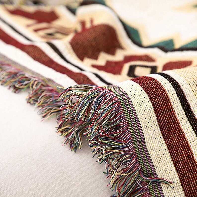 Large Aztec Throw Blanket Boho Throw Woven Tapestry Fringed Etsy UK