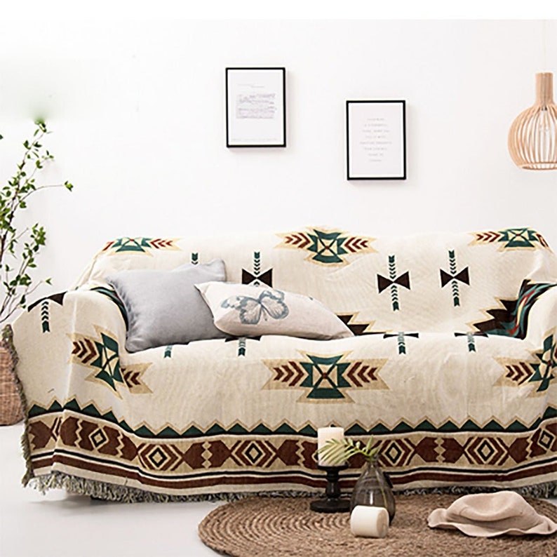 Large Aztec Throw Blanket Boho Throw Woven Tapestry Fringed Etsy UK