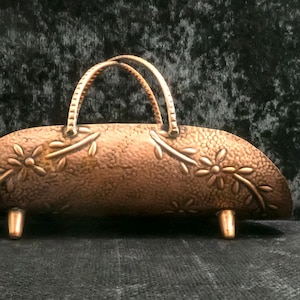 Italian Copper Grissini Holder. Vintage bread basket, embossed floral pattern