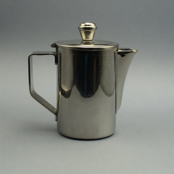 Metal Creamer With Hinged Lid • Vintage steel 150 ml milk jug will add an Italian cozy feel to your breakfast. Italy, 80s, perfect condition