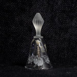 Vintage Italian Crystal Hand Bell: Etched Grape Design, 24% Lead Crystal