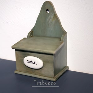 Wooden Wall Salt Cellar • Italian vintage olive wall salt box. Olive color with SALE ceramic plaque, excellent condition. Vintage from 1990s