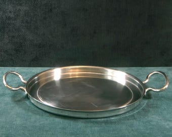 Very Heavy Stainless Steel Round Tray Valco INOX 18/10 with Loop Handles: vintage serving tray or serving pan
