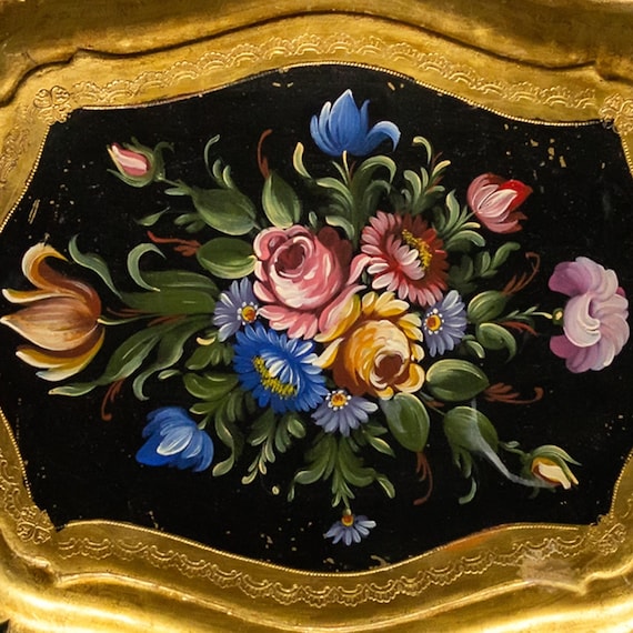 イタリア製 木製花の絵画 トレー お盆 装飾的フレーム付き 楽天市場