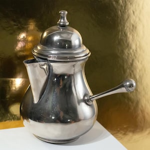 Small Silver Plated Coffee Pot: long straight handle on the side, vintage serveware