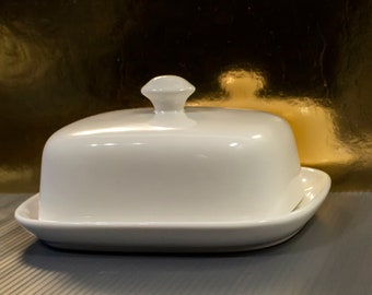 White Porcelain Butter Dish • Italy vintage, 'La Porcellana Bianca' mark, 1990s, perfect condition. Ceramic serving tray for butter