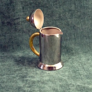 Italian Steel Sugar Bowl & Creamer • Vintage set, Inoxpran brand Orchidea model. Cylindric sugar bowl and creamer with hinged lids