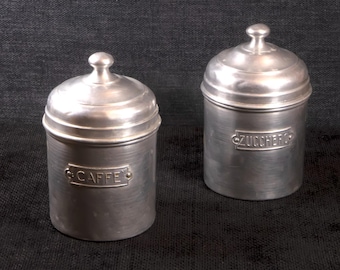 Aluminum Coffee and Sugar Canister Set: vintage Italian kitchen storage jars