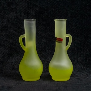 Yellow Glass Limoncello Set • Vintage Italian set of 6 frosted glasses. Sunny yellow unusual shape with handle perfect condition Italy 1980s