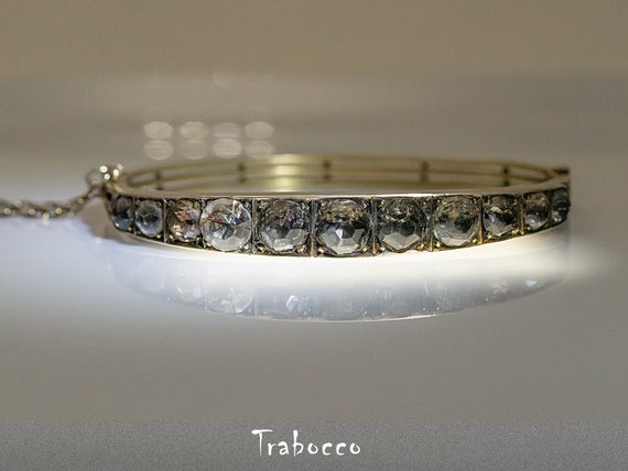 Gilded Silver & Glass Bracelet • Antique oval rig… - image 1