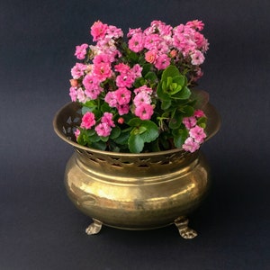 Elegant Brass Decorative Flower Pot • Vintage brass flower pot. Italy, 1970s, good condition. Beautiful and secure, vintage flower pot