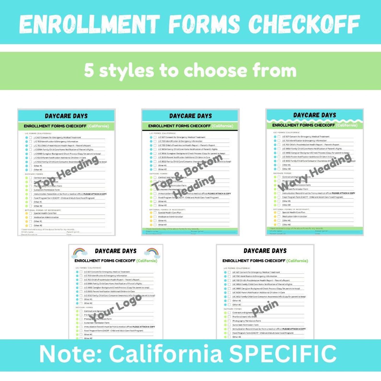 Enrollment Forms Checklist - California Version - Etsy