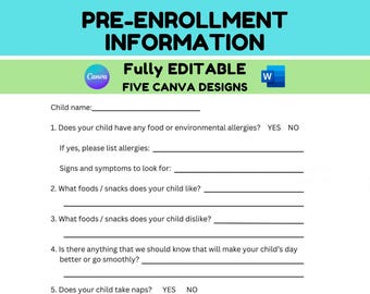 Pre-Enrollment Info Form for Childcare