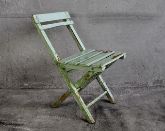 Silla infantil plegable Vintage Farbe Verde Menta de Madera (Frankreich, ca. 1950)