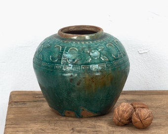 Vaso de cerâmica verde esmeralda chinês antigo (c.1820) #5