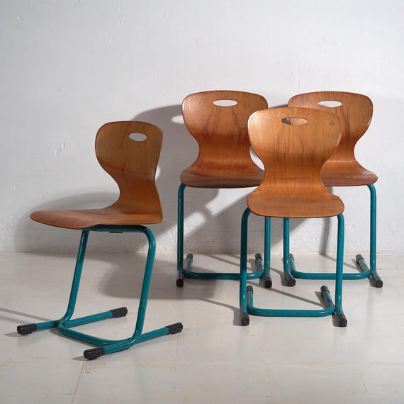 Vintage Turquoise Blue School Chairs Set of Pieces