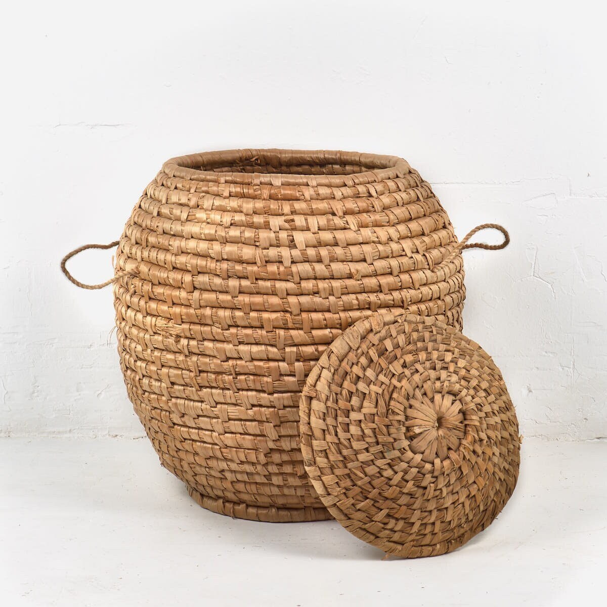 Panier Ancien En Osier Avec Couvercle (c.1930) #2