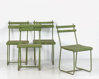 Ensemble de chaises de jardin vintage de couleur verte (France, vers 1950)