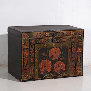 Antike Holzkiste mit Abbildungen von Pfingstrosen (china, c.1900) #5