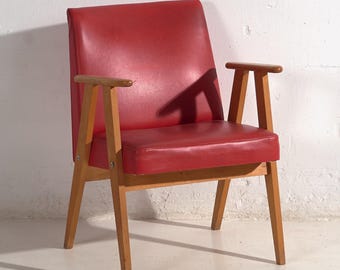 Rode vintage fauteuil met armleuningen (ca. 1960)