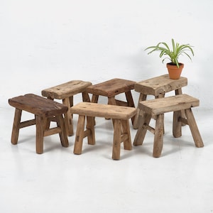 Antique stool 25 cm height in natural wood color (c.1900)